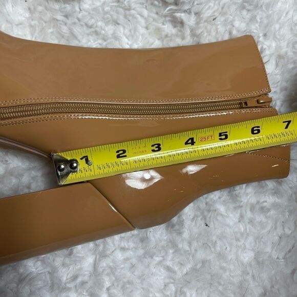 SHEIN Patent tan mid calf Boots pointed toe side zipper block heels size 11 - Picture 7 of 10